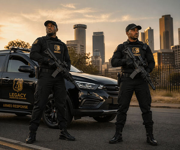 Legacy Protection Services armed response officer in tactical gear ready for rapid deployment