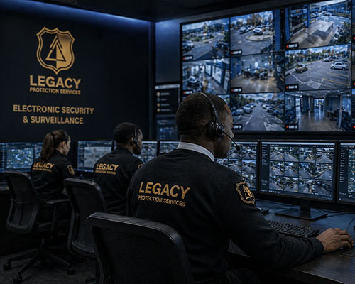 Legacy Protection Services AI-powered security technology dashboard showing surveillance analytics